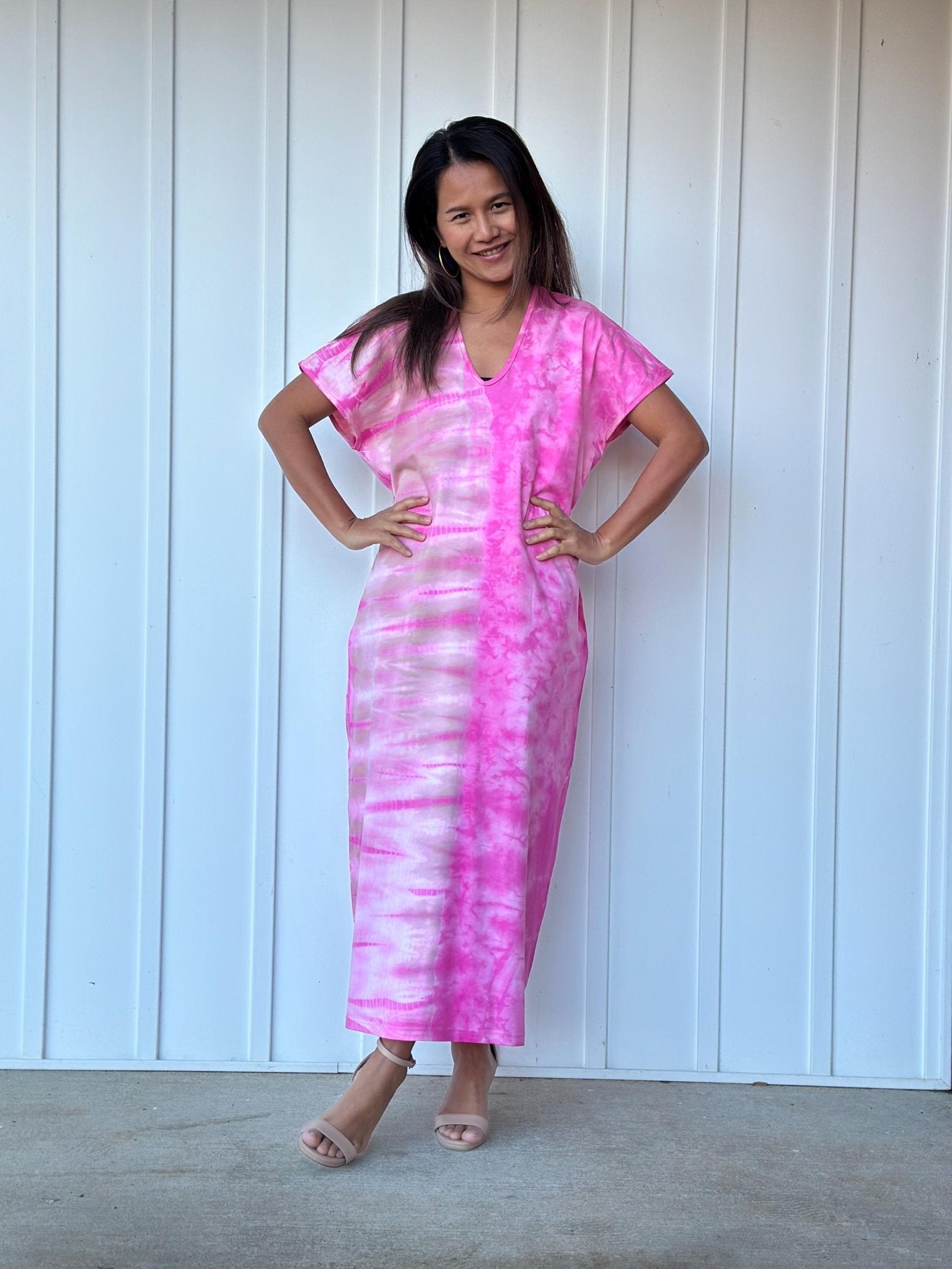 Mala Handworks Alisa Petite Cotton Kaftan in Pink Tie Dye