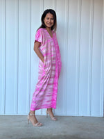 Mala Handworks Alisa Petite Cotton Kaftan in Pink Tie Dye