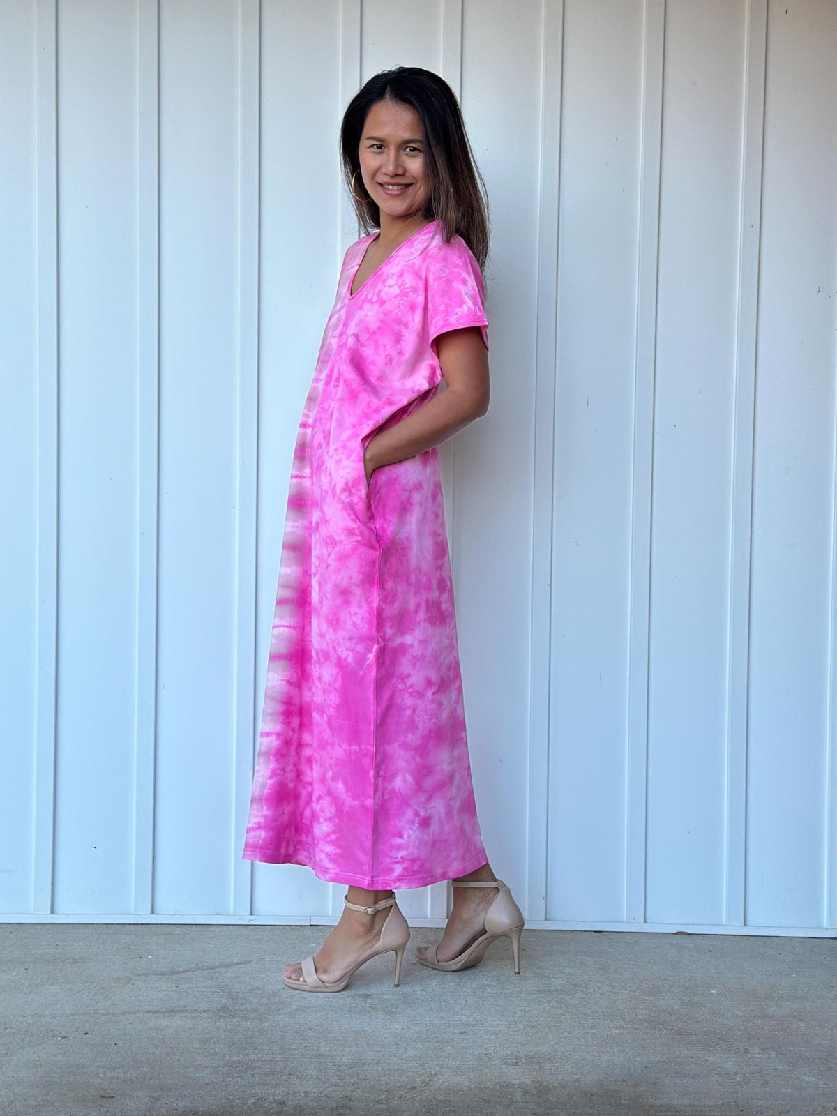 Mala Handworks Alisa Petite Cotton Kaftan in Pink Tie Dye
