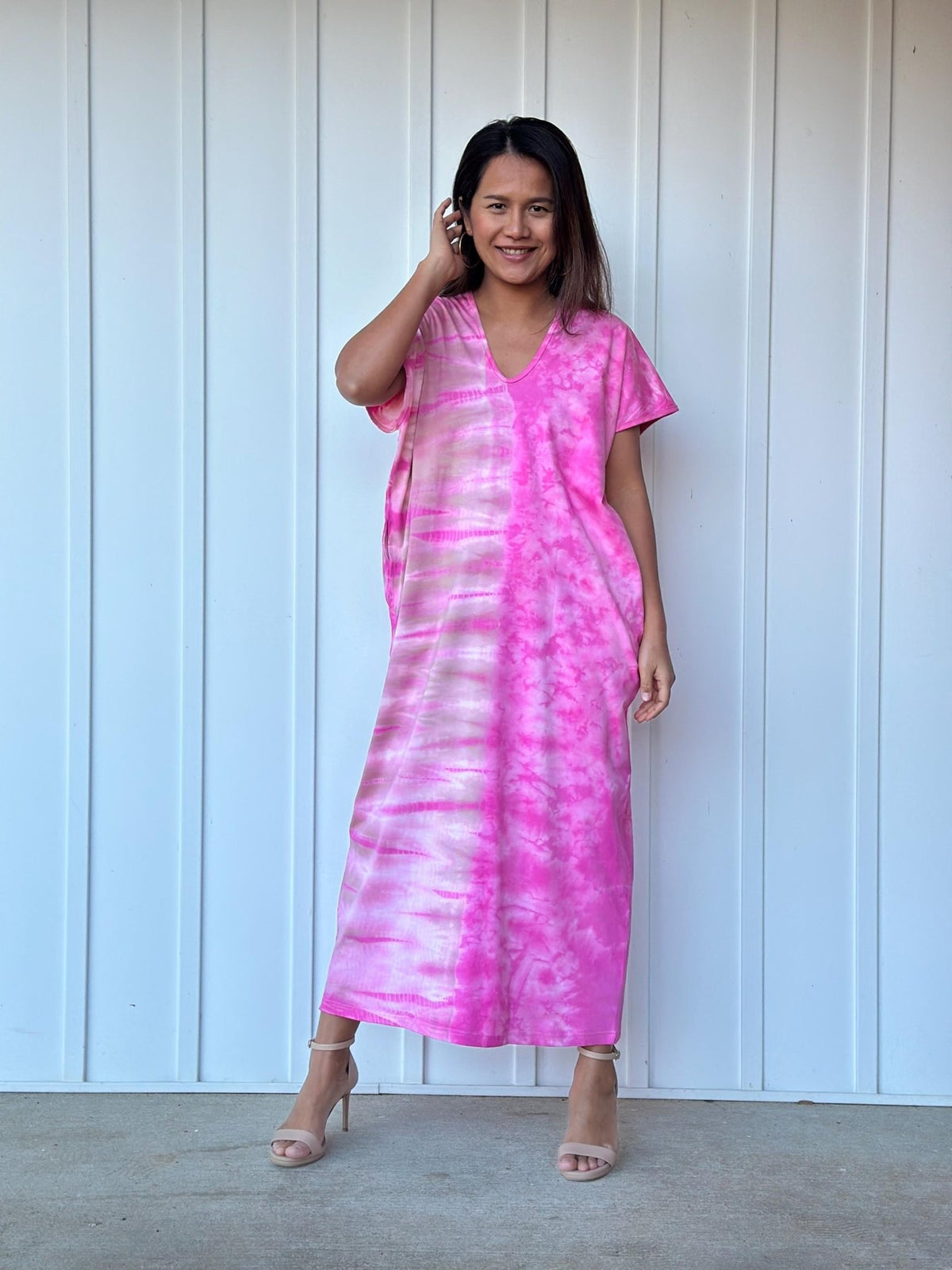 Mala Handworks Alisa Petite Cotton Kaftan in Pink Tie Dye