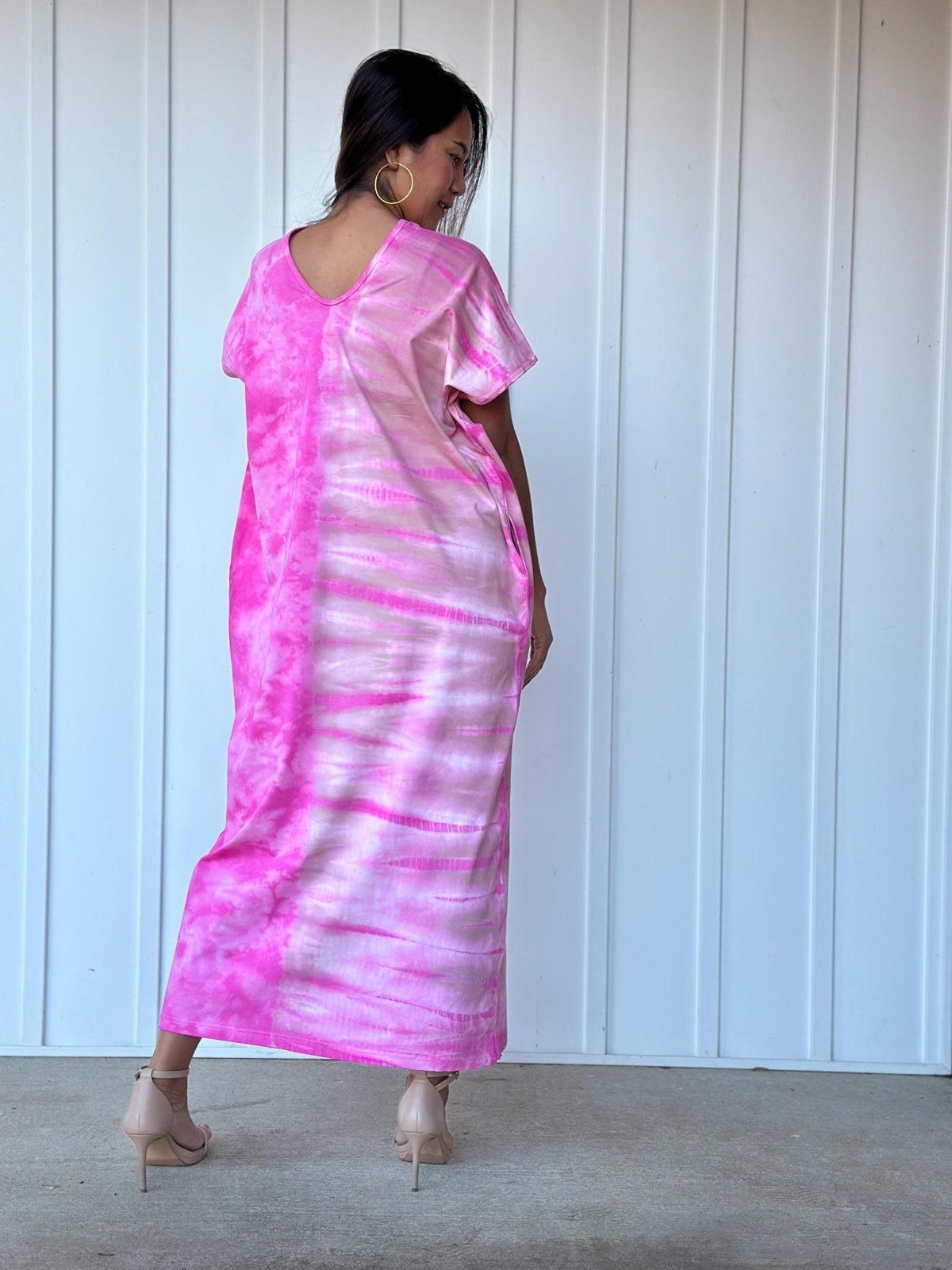 Mala Handworks Alisa Petite Cotton Kaftan in Pink Tie Dye