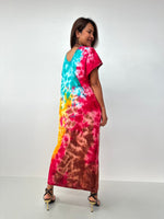 Mala Handworks Alisa Petite Cotton Kaftan in Rainbow Aurora Tie Dye