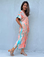 Mala Handworks Alisa Petite Cotton Kaftan in Salmon and Aqua Tie Dye