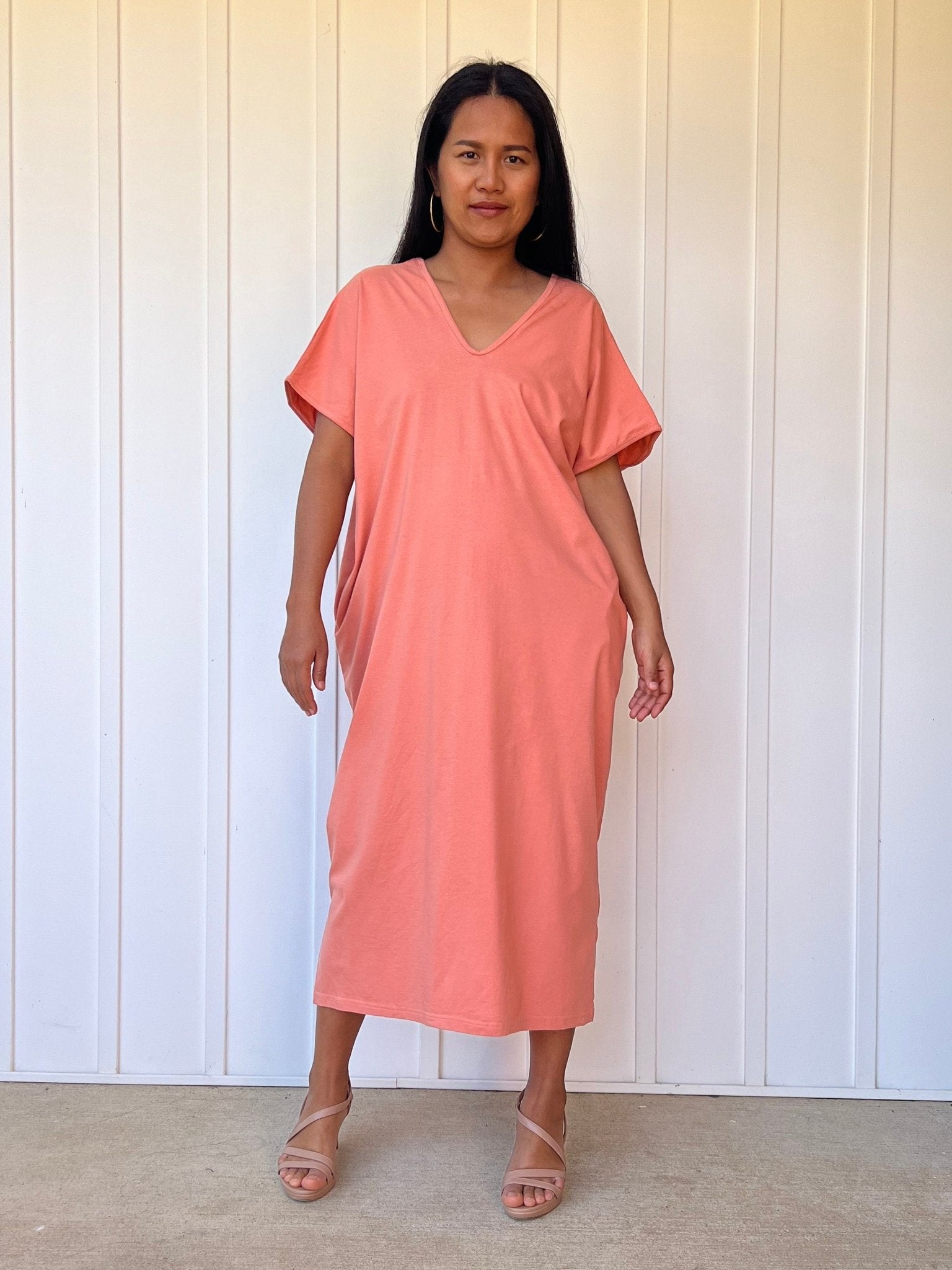 Mala Handworks Alisa Petite Cotton Kaftan in Salmon