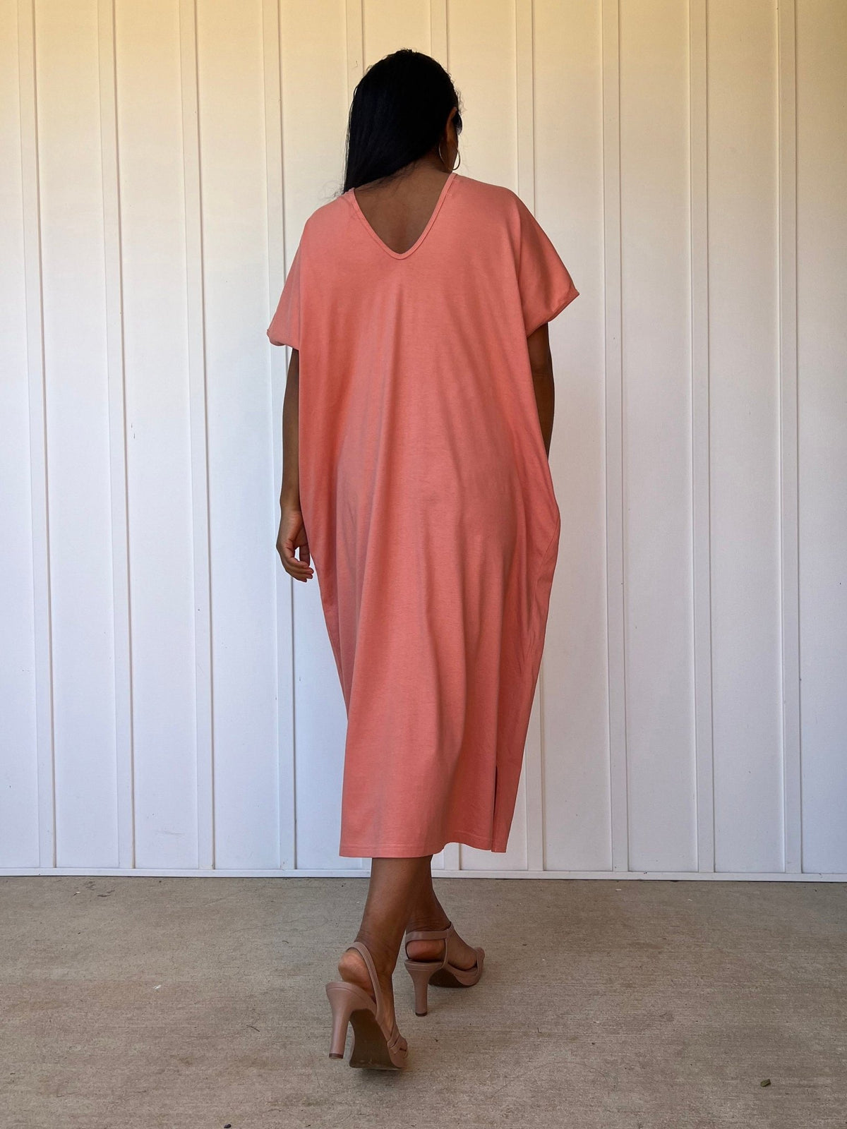 Mala Handworks Alisa Petite Cotton Kaftan in Salmon
