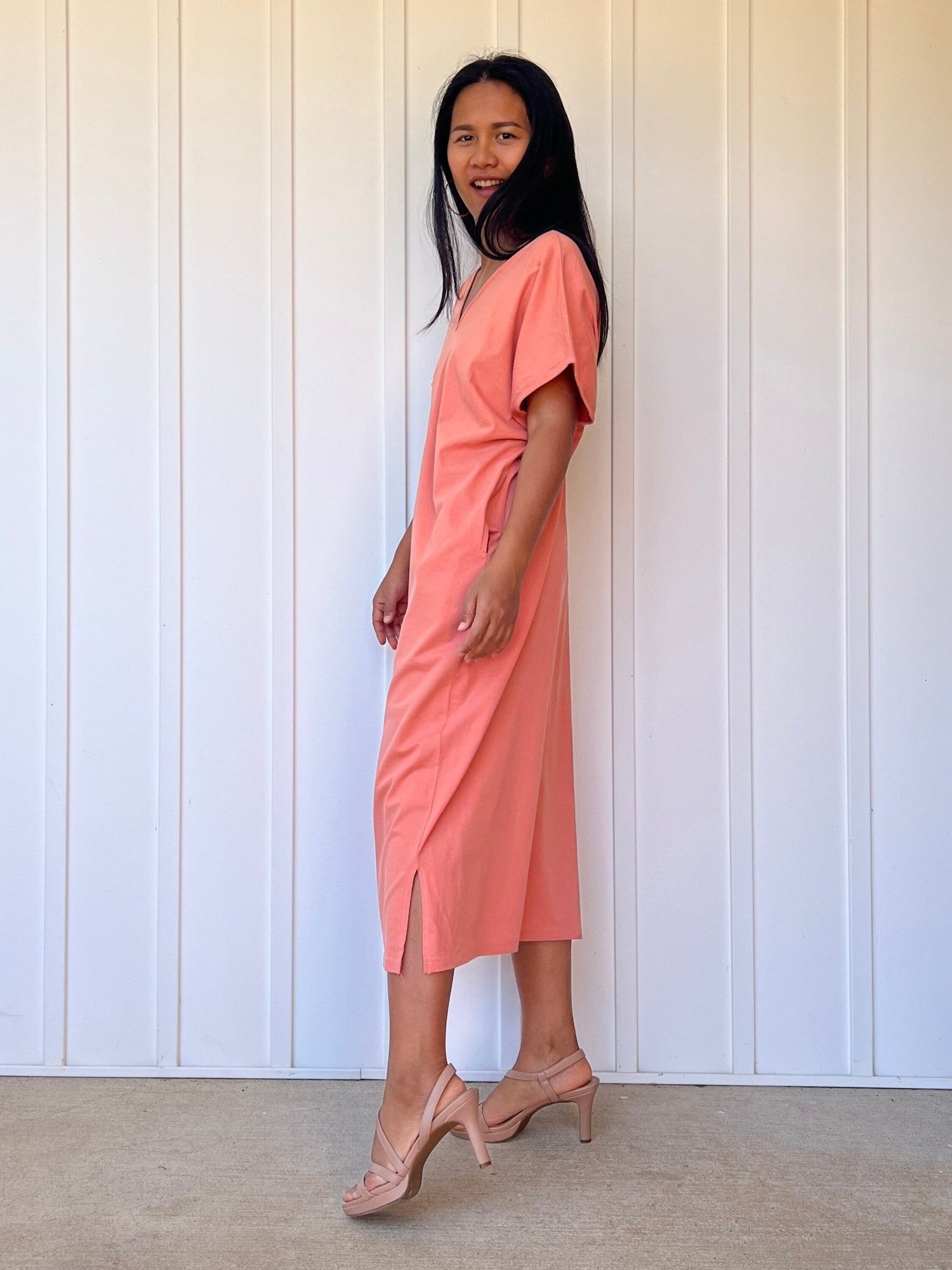 Mala Handworks Alisa Petite Cotton Kaftan in Salmon