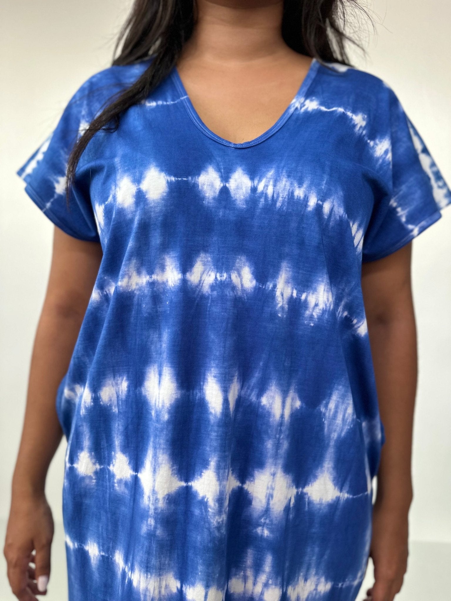 Mala Handworks Alisa Petite Cotton Kaftan in Sapphire Tie Dye