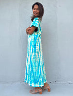 Mala Handworks Alisa Petite Cotton Kaftan in White and Aqua Tie Dye