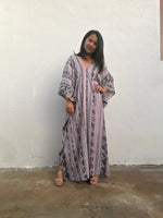 Mala Handworks Amina Hand-Painted Cotton Kaftan - Mauve Abstract Pattern