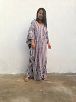 Mala Handworks Amina Hand-Painted Cotton Kaftan - Mauve Abstract Pattern
