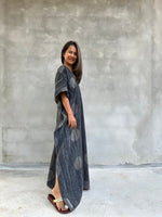 Mala Handworks Amina Hand-Painted Double Gauze Cotton Kaftan - Black Polka Dot Pattern