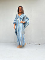 Mala Handworks Amina Hand-Painted Double Gauze Cotton Kaftan - Blue Striped Pattern