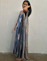 Mala Handworks Amina Hand-Painted Kaftan - Blueberry Blue and Black Abstract Pattern