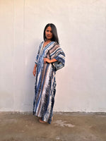 Mala Handworks Amina Hand-Painted Kaftan - Blueberry Blue and Black Striped Pattern
