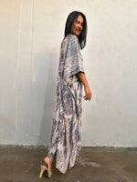 Mala Handworks Amina Hand-Painted Kaftan - Gray Abstract Pattern