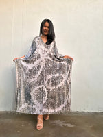 Mala Handworks Amina Hand-Painted Kaftan - Gray Abstract Pattern