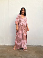 Mala Handworks Amina Hand-Painted Kaftan - Peach Abstract Pattern