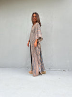 Mala Handworks Amina Hand-Painted Kaftan - Tan Abstract Pattern