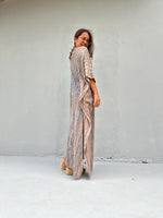 Mala Handworks Amina Hand-Painted Kaftan - Tan Abstract Pattern