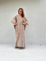 Mala Handworks Amina Hand-Painted Kaftan - Tan Abstract Pattern