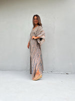 Mala Handworks Amina Hand-Painted Kaftan - Tan Abstract Pattern