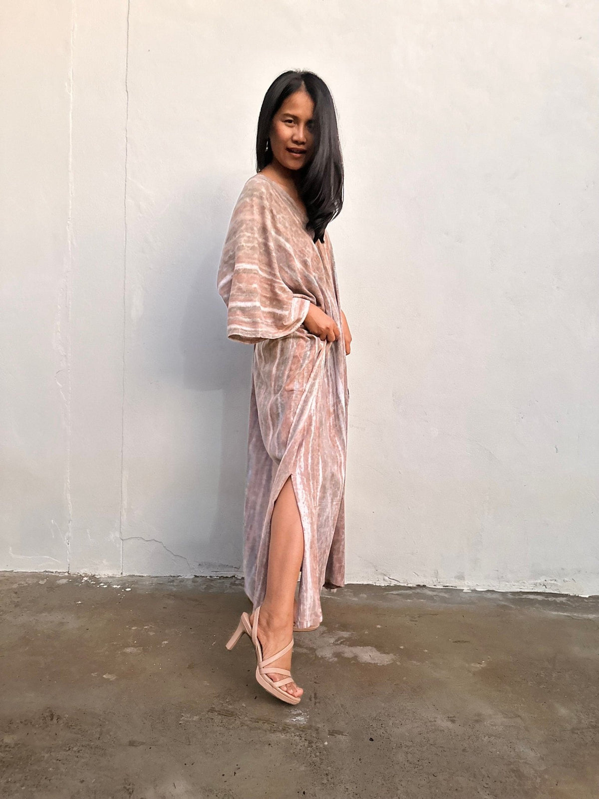 Mala Handworks Amina Hand-Painted Kaftan - Tan Striped Pattern