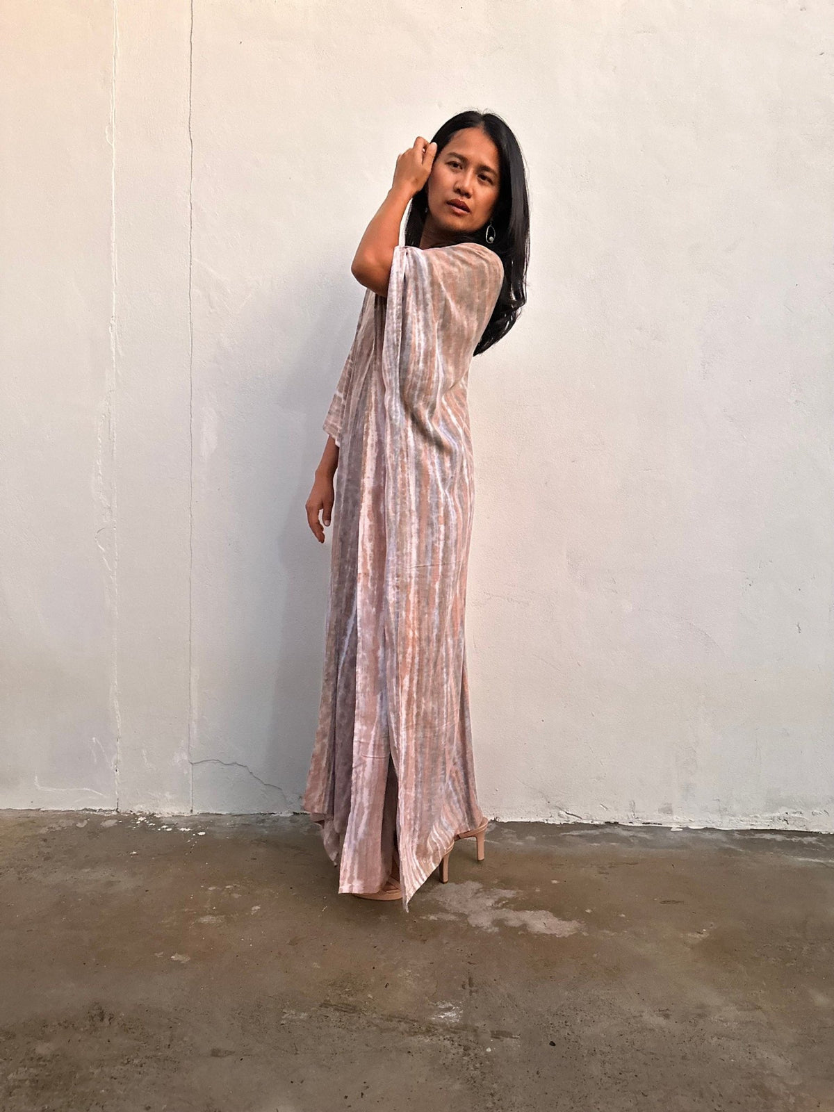 Mala Handworks Amina Hand-Painted Kaftan - Tan Striped Pattern