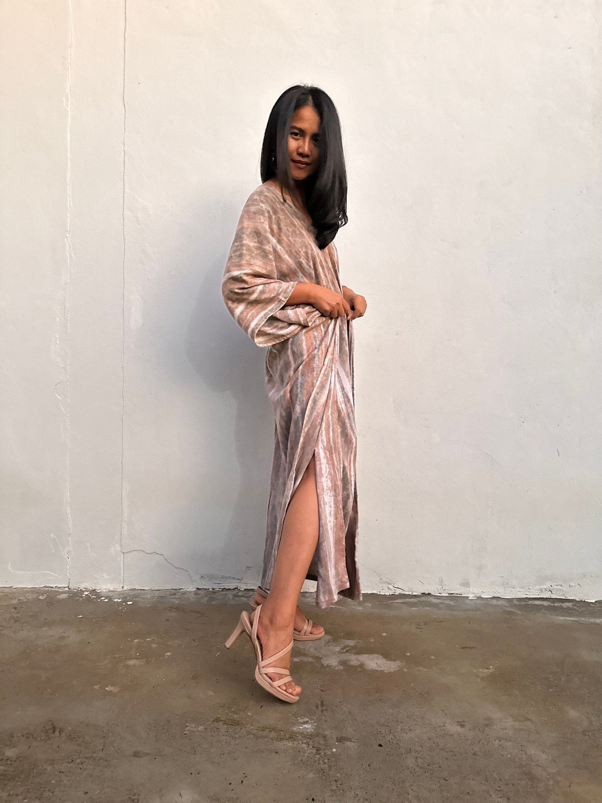 Mala Handworks Amina Hand-Painted Kaftan - Tan Striped Pattern