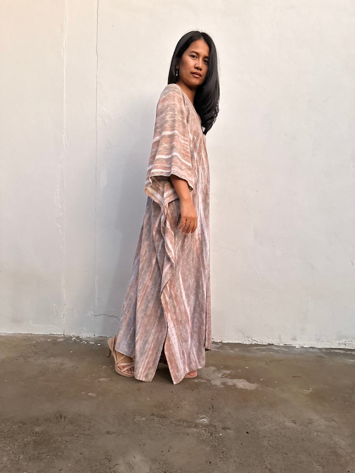 Mala Handworks Amina Hand-Painted Kaftan - Tan Striped Pattern