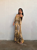 Mala Handworks Amina Hand-Painted Kaftan - Yellow and Tan Abstract Pattern