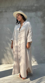 MALA handworks  Aura Double Gauze Cotton Maxi Shirt Dress in Beige