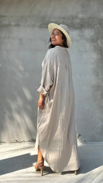 MALA handworks  Aura Double Gauze Cotton Maxi Shirt Dress in Beige