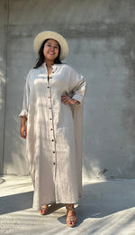 MALA handworks  Aura Double Gauze Cotton Maxi Shirt Dress in Beige