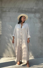 MALA handworks  Aura Double Gauze Cotton Maxi Shirt Dress in Beige