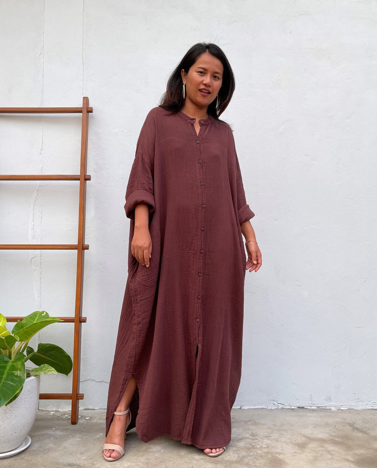 MALA handworks Aura Double Gauze Cotton Shirt Dress in Brown
