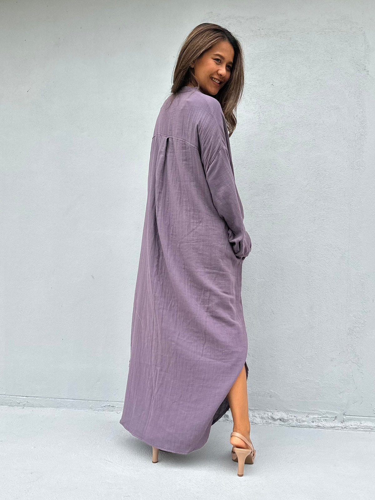 MALA handworks  Aura Double Gauze Cotton Maxi Shirt Dress in Lavender