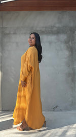 MALA handworks  Aura Double Gauze Cotton Maxi Shirt Dress in Mango Yellow