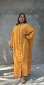 MALA handworks  Aura Double Gauze Cotton Maxi Shirt Dress in Mango Yellow