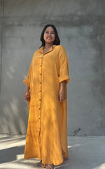 MALA handworks  Aura Double Gauze Cotton Maxi Shirt Dress in Mango Yellow