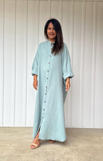 MALA handworks  Aura Double Gauze Cotton Maxi Shirt Dress in Seafoam