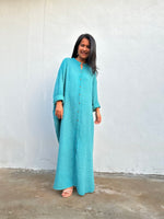 MALA handworks  Aura Double Gauze Cotton Maxi Shirt Dress in Turquoise