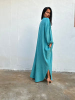 MALA handworks  Aura Double Gauze Cotton Maxi Shirt Dress in Turquoise