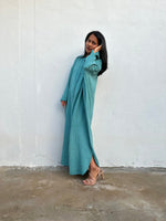 MALA handworks  Aura Double Gauze Cotton Maxi Shirt Dress in Turquoise