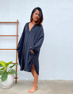 MALA handworks 41 in. Aura Double Gauze Cotton Midi Shirt Dress in Black