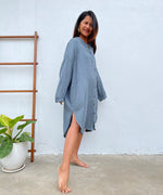 MALA handworks Aura Double Gauze Cotton Midi Shirt Dress in Blue Gray