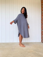 MALA handworks 41 in. Aura Double Gauze Cotton Midi Shirt Dress in Gray