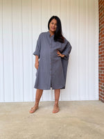 MALA handworks 41 in. Aura Double Gauze Cotton Midi Shirt Dress in Gray