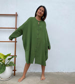 MALA handworks Aura Double Gauze Cotton Midi Shirt Dress in Green