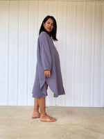 MALA handworks 41 in. Aura Double Gauze Cotton Midi Shirt Dress in Lavender Purple