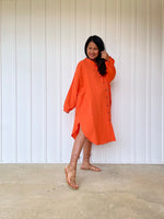 MALA handworks 41 in. Aura Double Gauze Cotton Midi Shirt Dress in Orange
